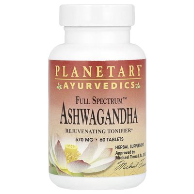 Zioły planetarne, ajurwedyka, Full Spectrum ™ Ashwagandha, 570 mg, 60 tabletek Zioły planetarne, ajurwedyka, Full Spectrum ™ Ashwagandha, 570 mg, 60 tabletek