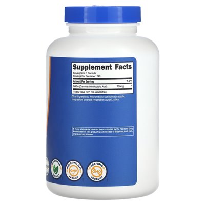 Nutricost, GABA, 750 mg, 240 kapsułek