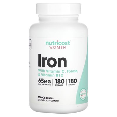 Nutricost, Women, Iron, With Vitamin C, Folate, & Vitamin B12, 180 Capsules Nutricost, Women, Iron, With Vitamin C, Folate, & Vitamin B12, 180 Capsules