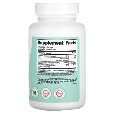 Nutricost, Women, Iron, With Vitamin C, Folate, & Vitamin B12, 180 Capsules Nutricost, Women, Iron, With Vitamin C, Folate, & Vitamin B12, 180 Capsules