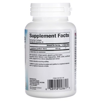 Czynniki naturalne, lipomicel glutationu, 300 mg, 90 miękkich