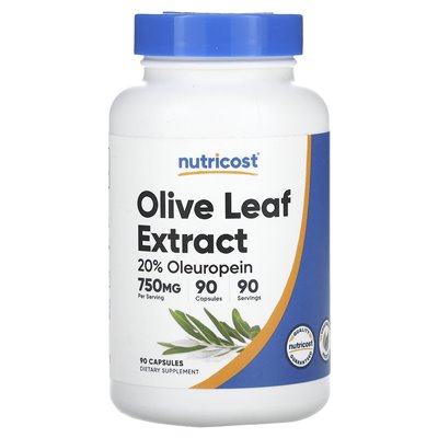 Nutricost, ekstrakt z liści oliwek, 750 mg, 90 kapsułek