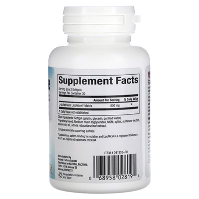 Czynniki naturalne, lipomicel glutationu, 300 mg, 60 miękkich