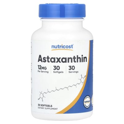 Nutricost, astaksantyna, 12 mg, 30 miękkich