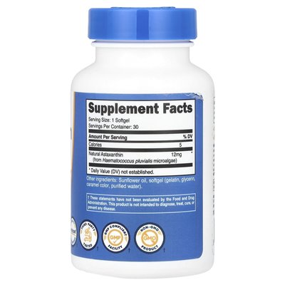 Nutricost, astaksantyna, 12 mg, 30 miękkich