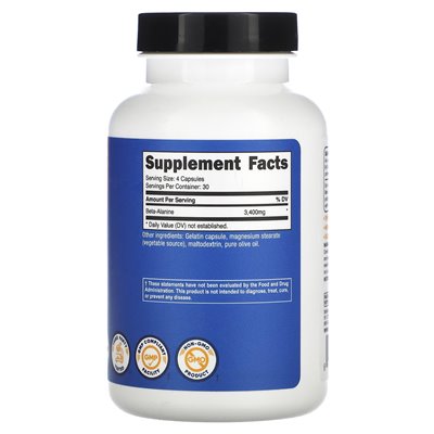 Nutricost, beta-alanina, 3400 mg, 120 kapsułek (850 mg na kapsułkę)
