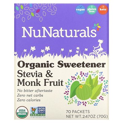 Nunaturals, Organic Sweetener, Stevia & Monk Fruit, 70 Packets, 2.47 oz (70 g)