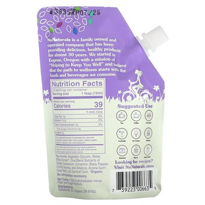 Nunaturals, Nustevia Pourleble Syrop Chai Spice, 6,6 fl oz, (0,2 l)