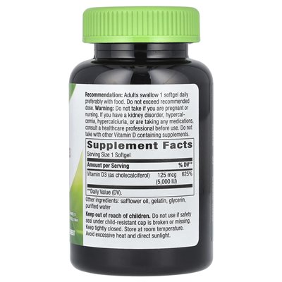 Nature's Way, Vitamin D3 Max, 125 mcg (5000 IU), 240 softgels