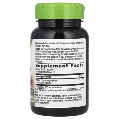 Nature's Way, Echinacea Purpurea Herb, 1200 mg, 100 wegańskich kapsułek (400 mg na kapsułkę)