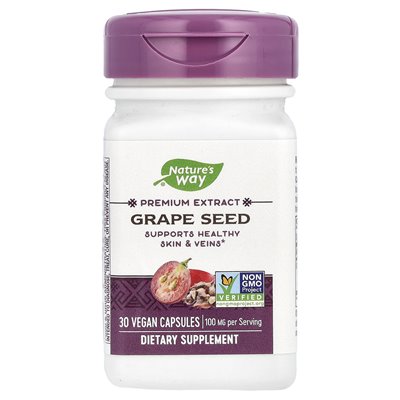 Nature's Way, ekstrakt premium, nasiona winogron, 100 mg, 30 kapsułek wegańskich Nature's Way, ekstrakt premium, nasiona winogron, 100 mg, 30 kapsułek wegańskich