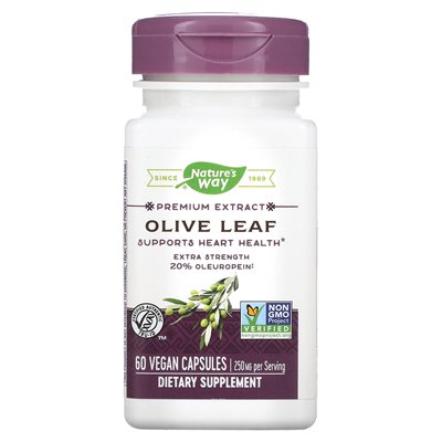 Nature's Way, ekstrakt premium, liść oliwek, dodatkowa siła, 250 mg, 60 wegańskich kapsułek