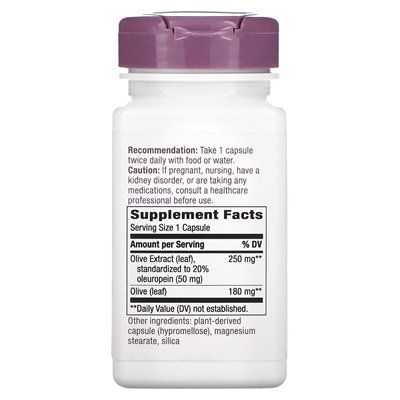 Nature's Way, ekstrakt premium, liść oliwek, dodatkowa siła, 250 mg, 60 wegańskich kapsułek