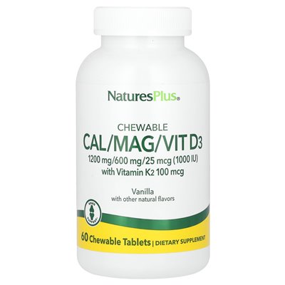 Naturesplus, do żucia Cal/Mag/Vit D3 z witaminą K2, wanilią, 60 tabletek do żucia