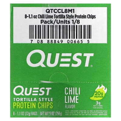 Quest Nutrition, chipsy białkowe w stylu tortilli, wapno chili, 8 worków, 1,1 uncji (32 g) Quest Nutrition, chipsy białkowe w stylu tortilli, wapno chili, 8 worków, 1,1 uncji (32 g)