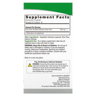 Nature's Answer, Gotu Kola, 950 mg, 90 kapsułek wegetariańskich (475 mg na kapsułkę) Nature's Answer, Gotu Kola, 950 mg, 90 kapsułek wegetariańskich (475 mg na kapsułkę)