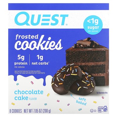 Quest Nutrition, Frosted Cookies, Ciasto czekoladowe, 8 ciastek, 0,88 uncji (25 g) każdy Quest Nutrition, Frosted Cookies, Ciasto czekoladowe, 8 ciastek, 0,88 uncji (25 g) każdy