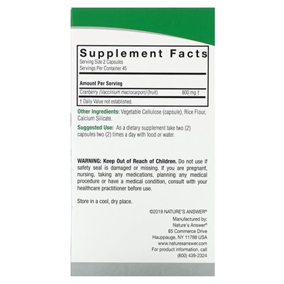 Odpowiedź natury, żurawina, 800 mg, 90 kapsułek wegetariańskich (400 mg na kapsułkę)