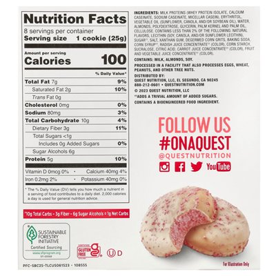 Quest Nutrition, Frosted Cookies, truskawkowe ciasto, 8 ciasteczek, 0,88 uncji (25 g) każdy Quest Nutrition, Frosted Cookies, truskawkowe ciasto, 8 ciasteczek, 0,88 uncji (25 g) każdy