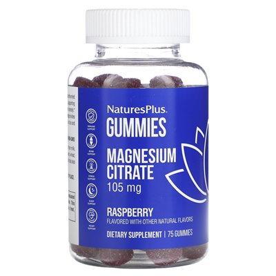 Naturesplus, cytrynian magnezu, malina, 105 mg, 75 gummy (35 mg na gumę)