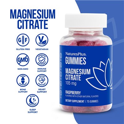 Naturesplus, cytrynian magnezu, malina, 105 mg, 75 gummy (35 mg na gumę)