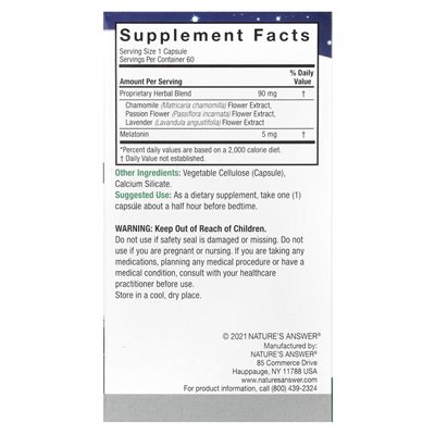 Nature's Answer, Melatonin+, 5mg, 60 Vegetarian Capsules