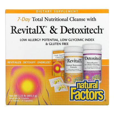 Czynniki naturalne, 7-dniowe całkowite oczyszczanie żywieniowe z Revitalx i Detoxitech, 1,33 funta (603,5 g) Czynniki naturalne, 7-dniowe całkowite oczyszczanie żywieniowe z Revitalx i Detoxitech, 1,33 funta (603,5 g)