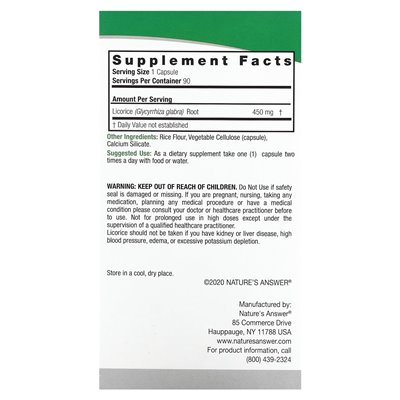 Odpowiedź natury, lukrecja, 450 mg, 90 kapsułek wegetariańskich