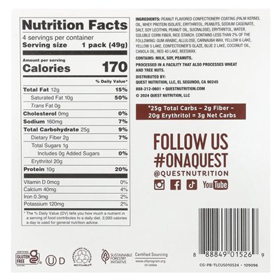 Quest Nutrition, Coated Candy, Peanut Butter, 4 Packs, 1.73 oz (49 g)