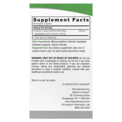 Nature's Answer, Forskohlii, 250mg, 60 Vegetarian Capsules