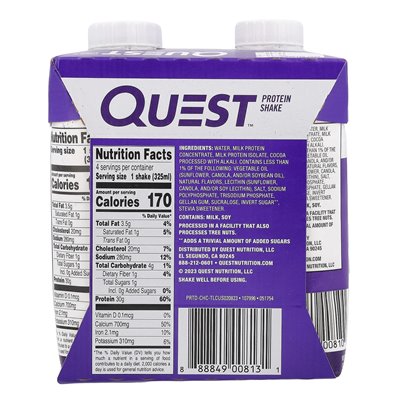 Quest Nutrition, protein Shake, czekolada, 4 koktajle, 11 fl oz (325 ml)