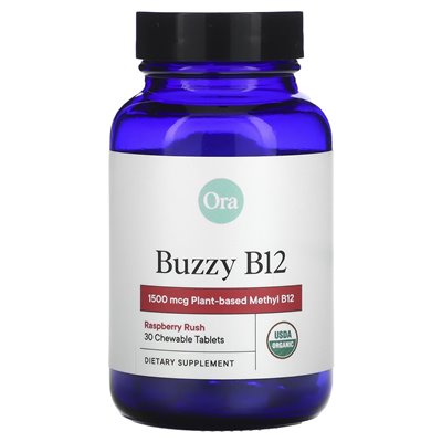 Ora, Buzzy B12, Raspberry Rush, 1500 mcg, 30 tabletek do żucia