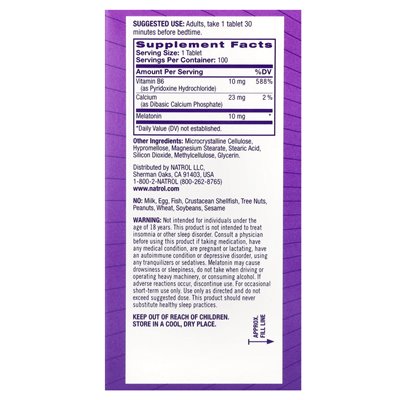 Natrol, zaawansowana melatonina, sen, 10 mg, 100 tabletek