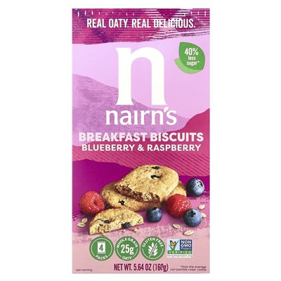 Nairn's, Breakfast Biscuits, Blueberry & Raspberry, 5,64 uncji (160 g) Nairn's, Breakfast Biscuits, Blueberry & Raspberry, 5,64 uncji (160 g)