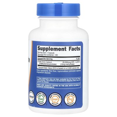 Nutricost, L-metylofolan, 15 mg, 120 kapsułek