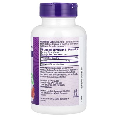 Natrol, Melatonina, Szybko Się Rozpuszczalna, Maksymalna Siła, Truskawkowa, 10 mg, 100 tabletek Natrol, Melatonina, Szybko Się Rozpuszczalna, Maksymalna Siła, Truskawkowa, 10 mg, 100 tabletek