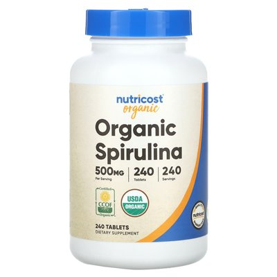 Nutricost, spirulina organiczna, 500 mg, 240 tabletek