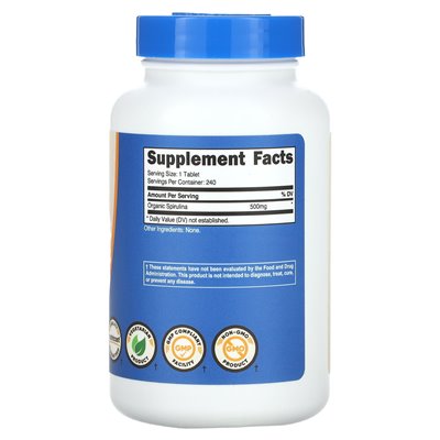 Nutricost, spirulina organiczna, 500 mg, 240 tabletek