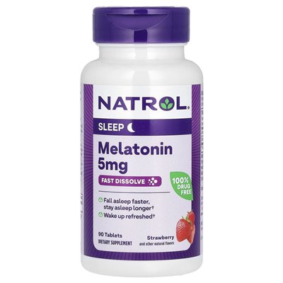 Natrol, melatonina, szybkie rozpuszczenie, truskawka, 5 mg, 90 tabletek Natrol, melatonina, szybkie rozpuszczenie, truskawka, 5 mg, 90 tabletek