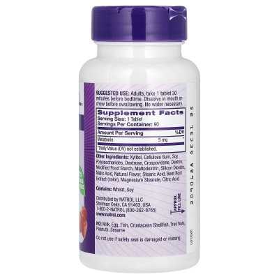 Natrol, melatonina, szybkie rozpuszczenie, truskawka, 5 mg, 90 tabletek Natrol, melatonina, szybkie rozpuszczenie, truskawka, 5 mg, 90 tabletek
