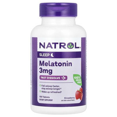 Natrol, Melatonina, Szybko Rozpuszczalna, Truskawkowa, 3 mg, 150 tabletek Natrol, Melatonina, Szybko Rozpuszczalna, Truskawkowa, 3 mg, 150 tabletek