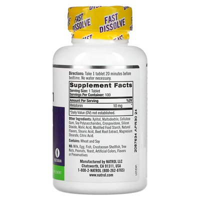 Natrol, melatonina, szybkie rozpuszczenie, maksymalna wytrzymałość, cytrus, 10 mg, 100 tabletek