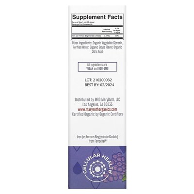MaryRuth's, Toddler Iron Organic Liquid Drops, 1-3 Years, Grape, 2 fl oz (60 ml) MaryRuth's, Toddler Iron Organic Liquid Drops, 1-3 Years, Grape, 2 fl oz (60 ml)