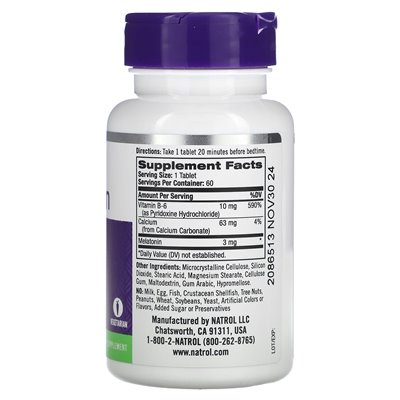 Natrol, melatonina, 3 mg, 60 tabletek