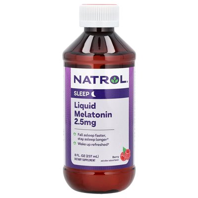 Natrol, płynna melatonina, sen, jagoda, 2,5 mg, 8 fl oz (237 ml)