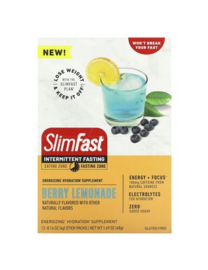 SlimFast, Intermittent Fasting, Energizing Hydration Supplement, Berry Lemonade, 12 Sticks, 0.14 oz (4 g) Each SlimFast, Intermittent Fasting, Energizing Hydration Supplement, Berry Lemonade, 12 Sticks, 0.14 oz (4 g) Each