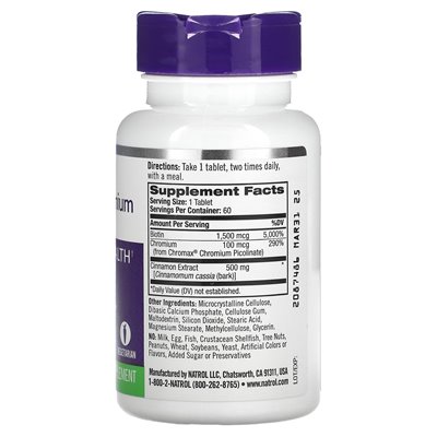 Natrol, Cynamon, Chrom & Biotyna, 60 tabletek Natrol, Cynamon, Chrom & Biotyna, 60 tabletek