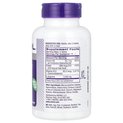 Natrol, L-Arginin, 5000 mg, 90 Tabletten (1000 mg pro Tablette)