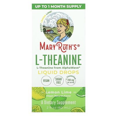 Maryruth's, L-theanine Liquid Drops, Lemon Lime, 200 mg, 2 fl oz (60 ml)