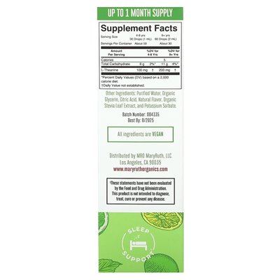 Maryruth's, L-theanine Liquid Drops, Lemon Lime, 200 mg, 2 fl oz (60 ml)